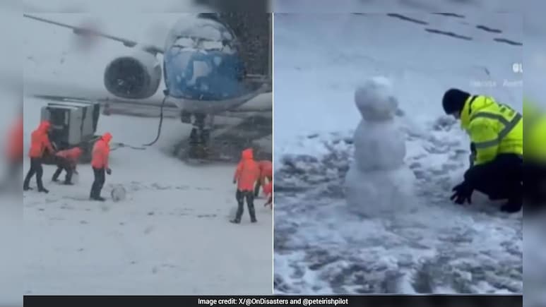 Watch: Snow Causes Flight Cancellations At Schiphol Airport, Staff Member Makes 'Snowman'