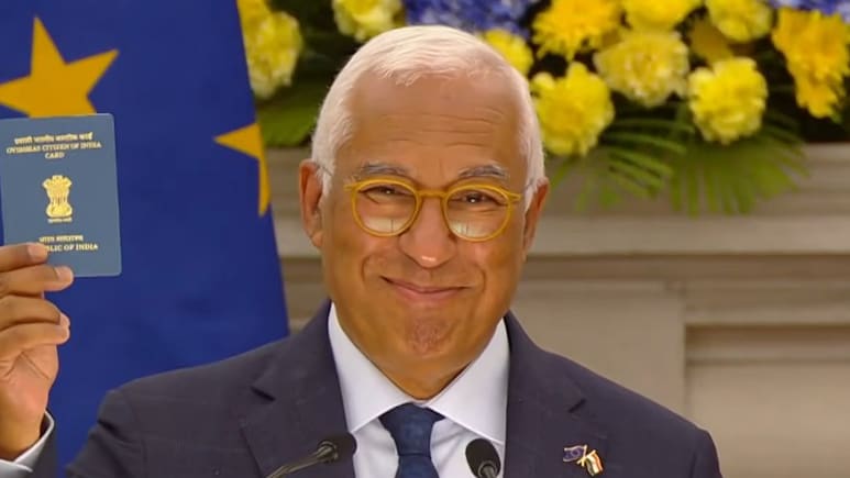 Video: European Council Chief Antonia Costa Flaunts OCI Card As India, EU Seal Trade Deal