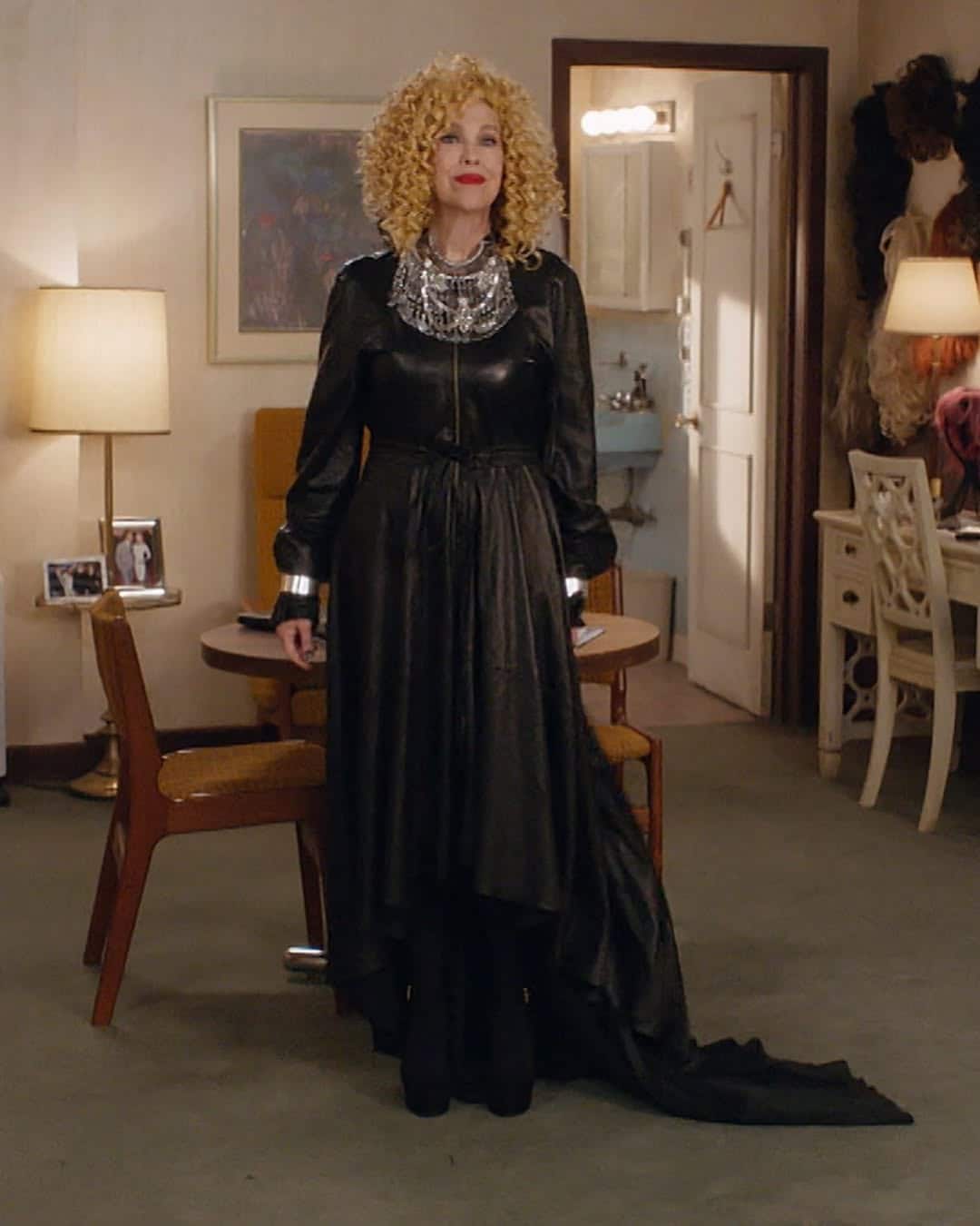 Moira Rose in a leather dress Moira Rose in a leather dress