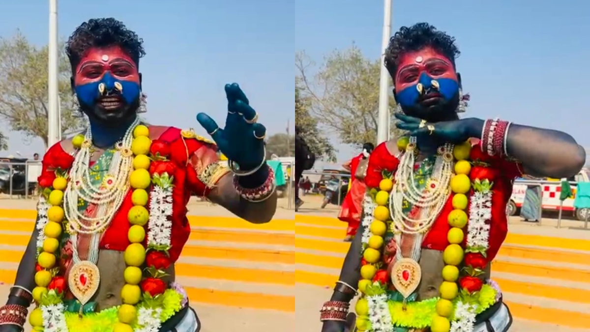 माघ मेले में &lsquo;पुष्पा अवतार&rsquo; में आया शख्स, हाथ में 'रिवॉल्वर' लेकर बोला- झ़केगा नहीं, देखें VIDEO