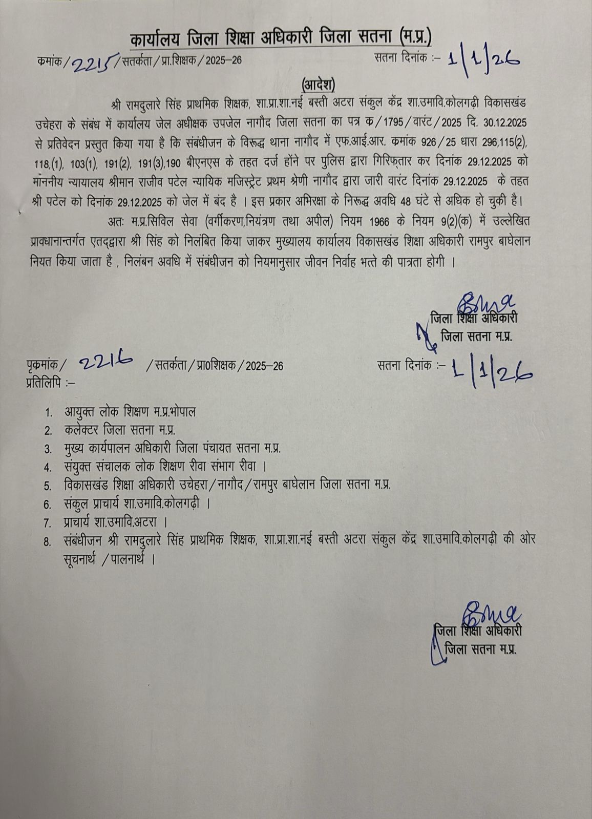 Teacher Suspended: आदेश की प्रति