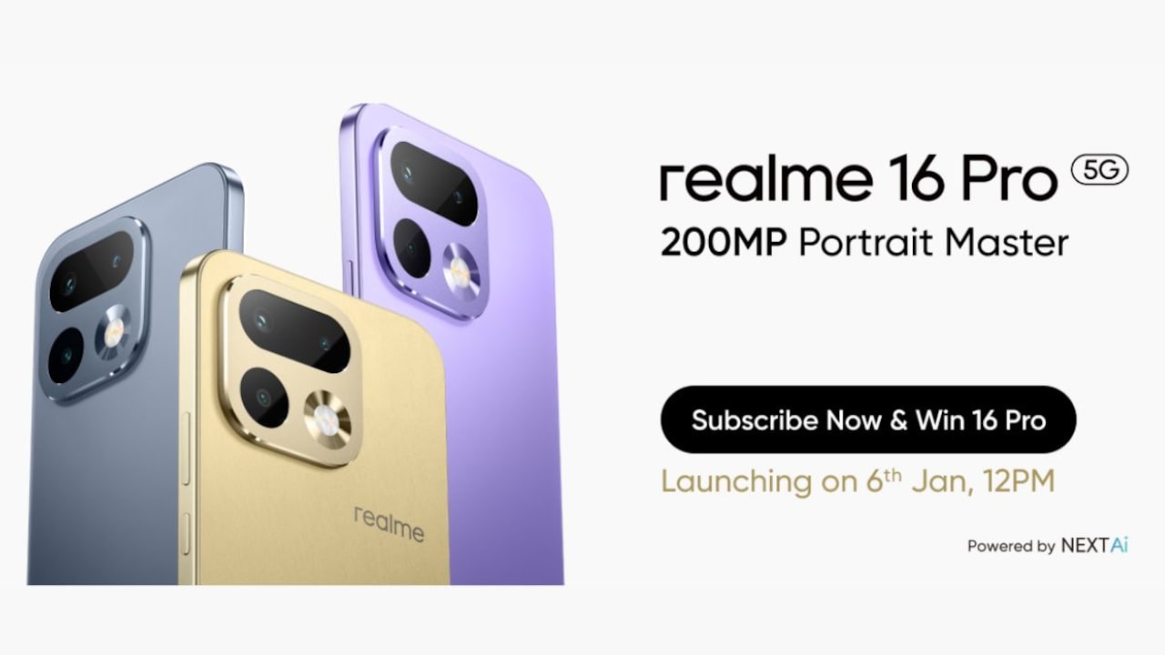 The realme 16 pro series is set to launch on 6 January at 12 PM IST.