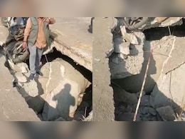 भोपाल में सड़क पर हुआ 15 फीट लंबा और चौड़ा गड्ढा, बाइक सवार गिरने से बचा