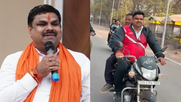 VIDEO: 'खबर मैं हूं या मेरा हेलमेट'... CG के स्कूल शिक्षा मंत्री गजेंद्र यादव का अजीब जवाब, बाइक चलाते वीडियो हुआ था वायरल