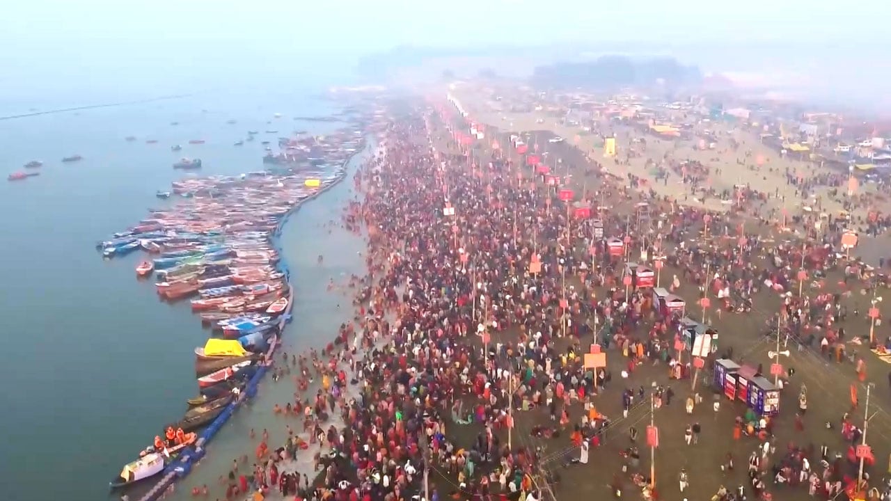 Magh Mela 2026: Stunning Drone Visuals Show Devotees Taking Holy Dip In Prayagraj