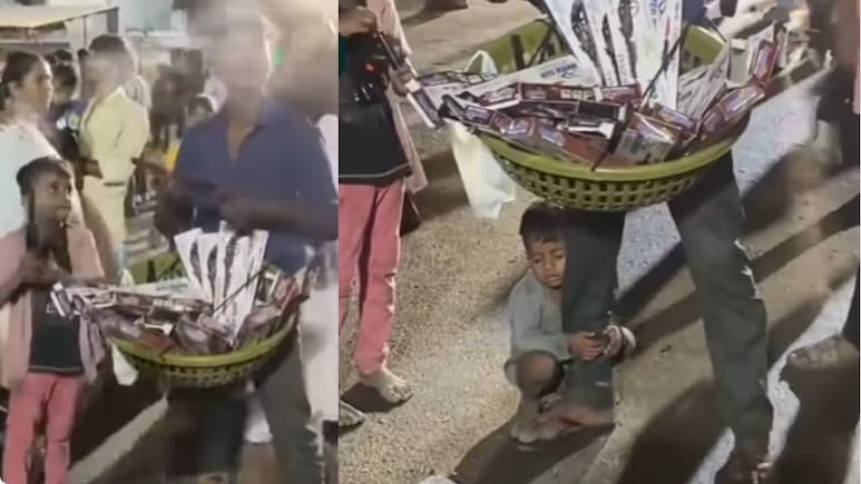 मेले में सामान बेच रहा पिता, थककर पैर से लिपटकर सोया बेटा, गरीबी क्या-क्या दिखाती है