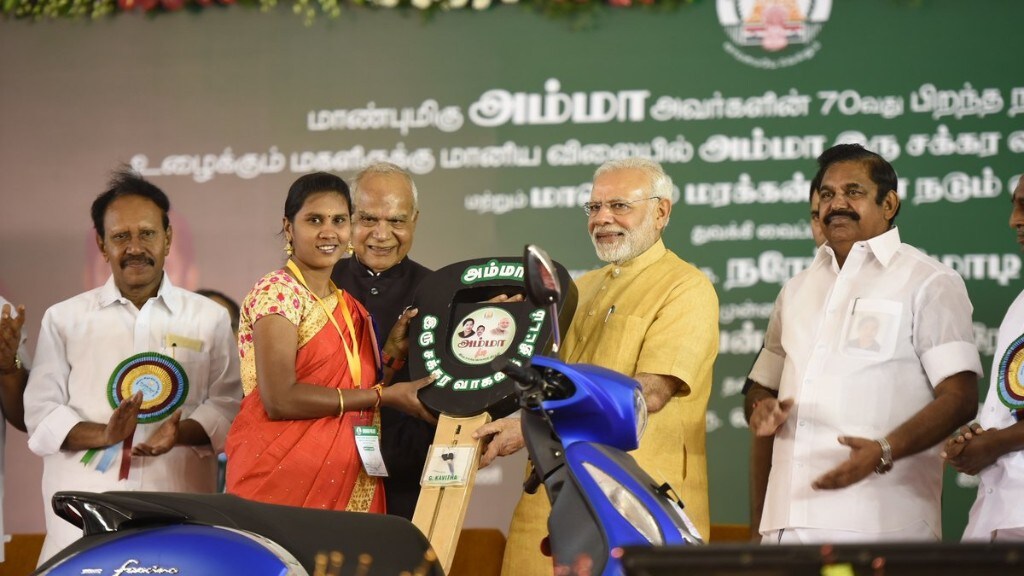 Modi Launches Amma Two-Wheeler Scheme, Plants Saplings in Chennai