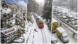पहाड़ों पर बिछी बर्फ की चादर तो लगा ट्रैफिक जाम और पर्यटक परेशान... देखें शिमला से श्रीनगर तक बर्फबारी की तस्&zwj;वीरें