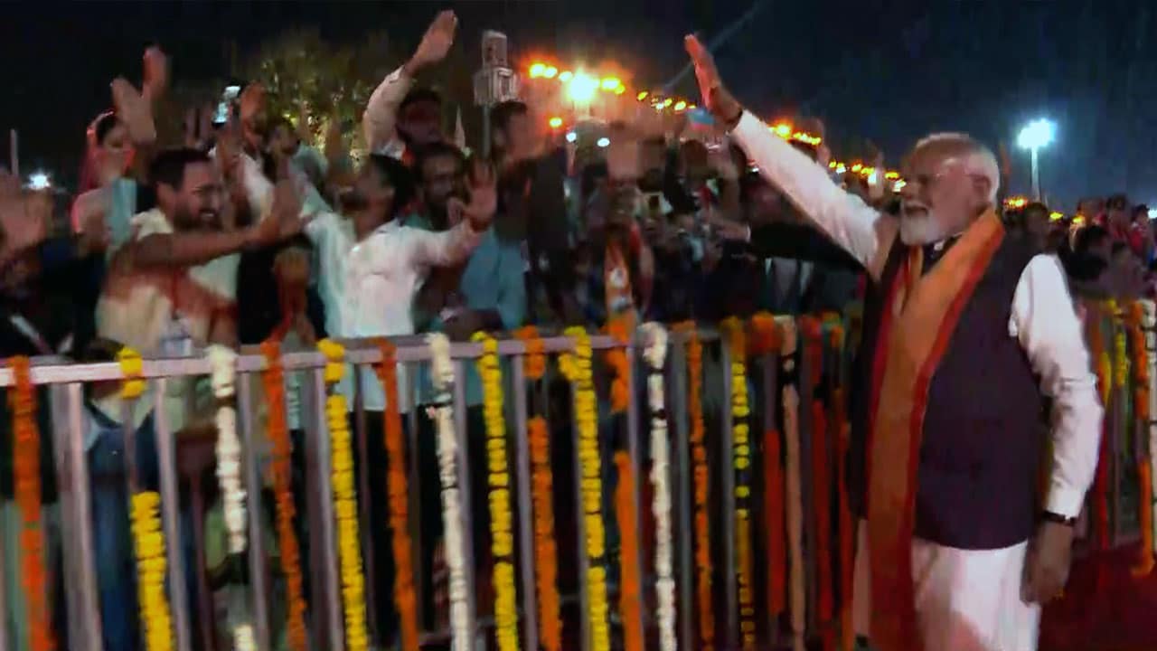 PM Modi Greets Audience As He Arrives At Somnath Temple To Attend Swabhiman Parv