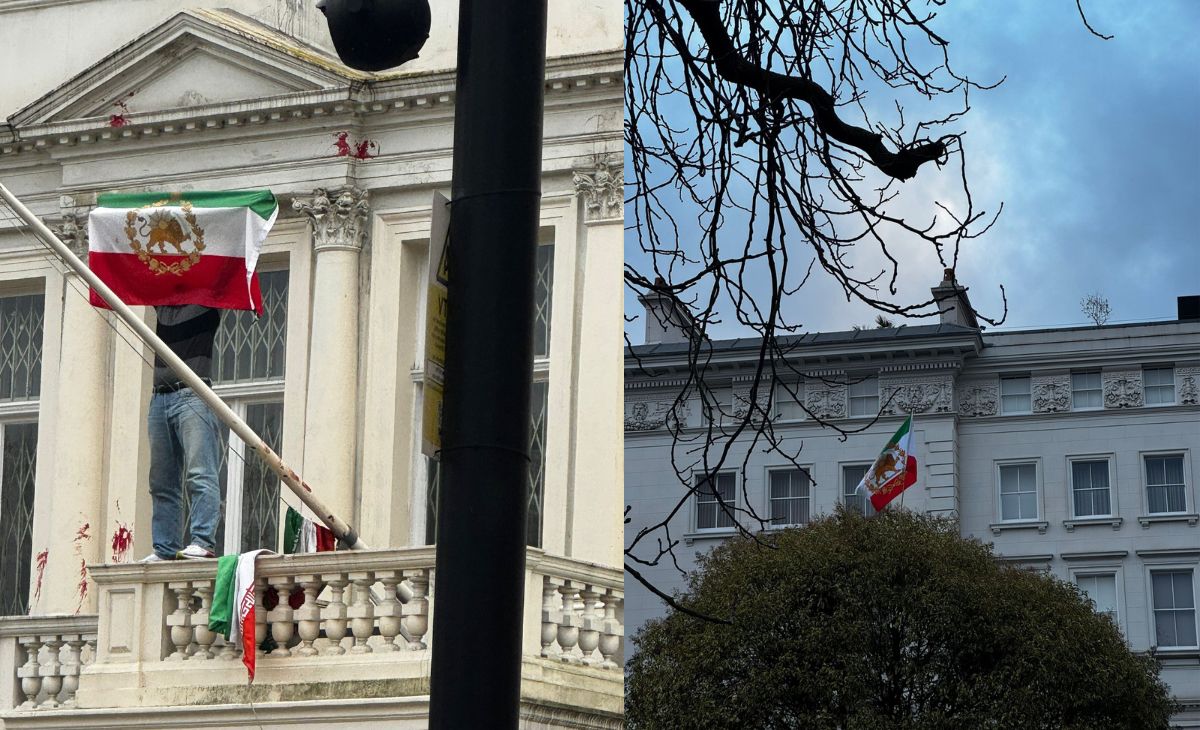 Protesters Put Pre-Islamic Revolution Iran Flag On London Embassy