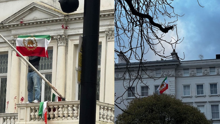 Protesters Put Pre-Islamic Revolution Iran Flag On London Embassy