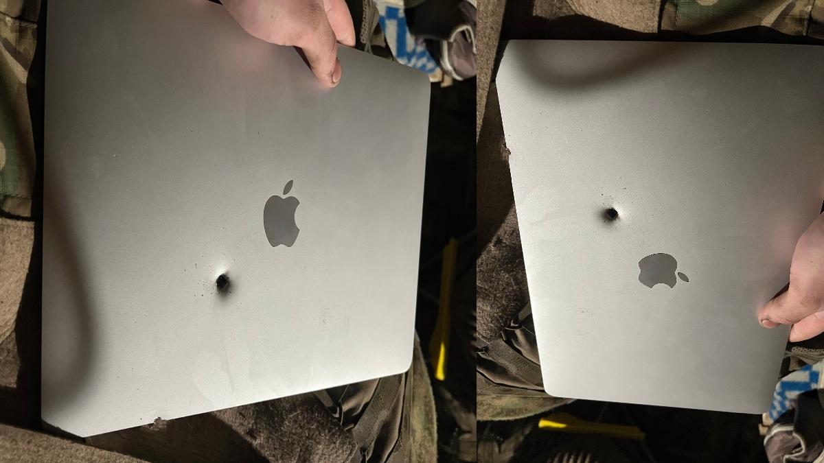 MacBook Air पर लगी तोप की गोली! फिर भी चलती रही स्क्रीन