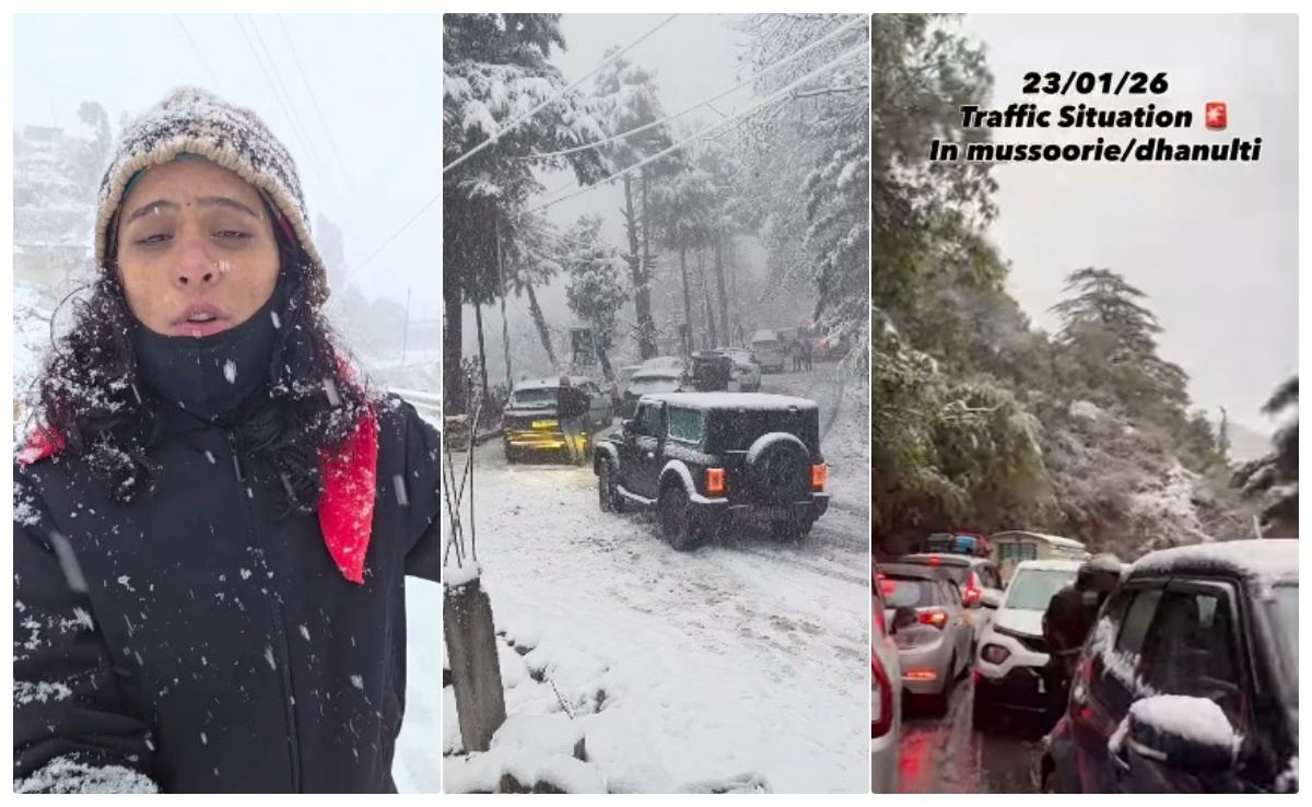 प्लीज मत आओ, कार खाई में गिर गईं... पहाड़ों पर बर्फ और ट्रैफिक जाम में फंसी इस महिला की अपील सुन लें