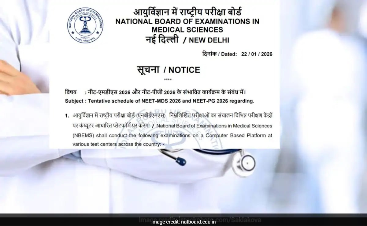 NEET MDS, PG Exams 2026 Tentative Schedule Released, Check Details Here