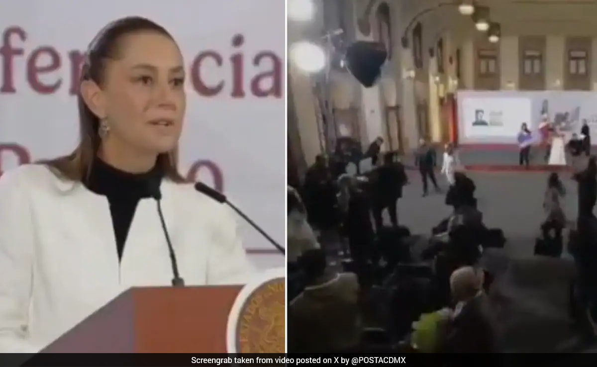 De Mexicaanse president spreekt de pers toe, waarna een aardbeving met een kracht van 6,5 plaatsvindt