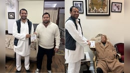 Tej Pratap Yadav Meets Lalu, Tejashwi, Invites Them For Dahi-Chura Feast