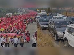 मुंबई आगरा हाईवे पर लगा 10 किलोमीटर लंबा जाम, मुंबई की तरफ बढ़ रहा 'लाल सैलाब'