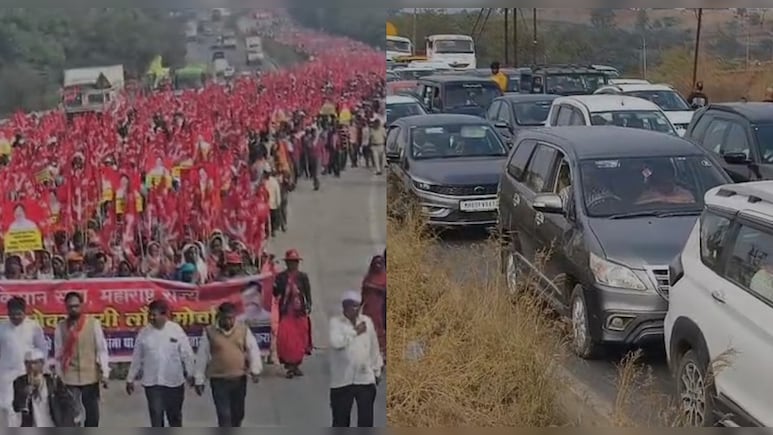 मुंबई आगरा हाईवे पर लगा 10 किलोमीटर लंबा जाम, मुंबई की तरफ बढ़ रहा 'लाल सैलाब'