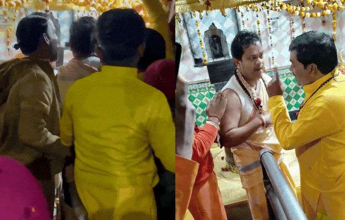 मंदिर में पुजारी के साथ हाथापाई का VIDEO, दहशत में आए श्रद्धालु; कार्रवाई की मांग