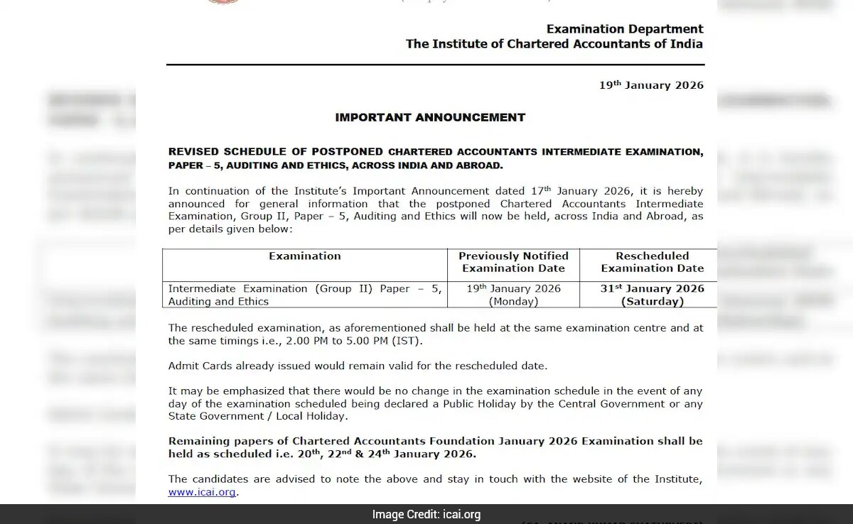 ICAI CA Intermediate Exams 2026: New Dates Announced For Auditing And ...