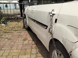 At Madhya Pradesh Police Station, A Car In Handcuffs