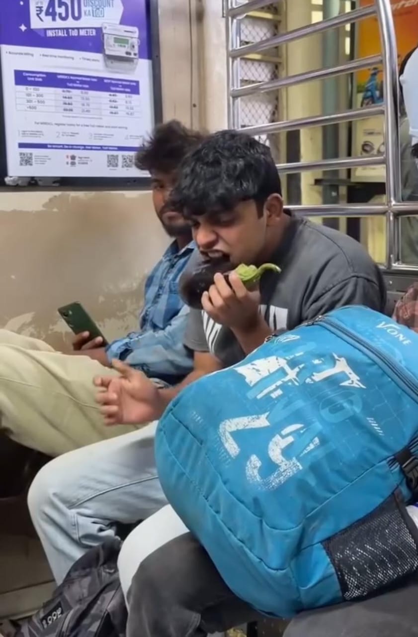 Vlogger Eats Raw Brinjal, Ginger-Ketchup In Mumbai Train, Internet Reacts