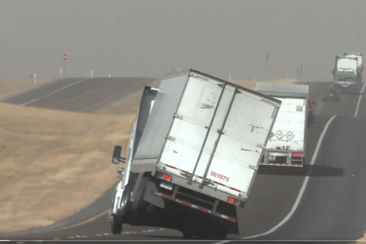 Watch: Massive Semi Truck Tossed Away By Wind On Highway