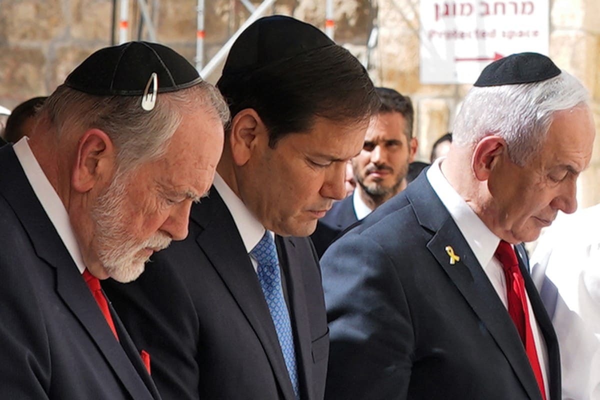 US ambassador to Israel Mike Huckabee, Secretary of State Marco Rubio, and Israels Prime Minister Benjamin Netanyahu visit the Western Wall, Judaisms holiest prayer site, in the old city of Jerusalem on September 14, 2025. US ambassador to Israel Mike Huckabee, Secretary of State Marco Rubio, and Israels Prime Minister Benjamin Netanyahu visit the Western Wall, Judaisms holiest prayer site, in the old city of Jerusalem on September 14, 2025.