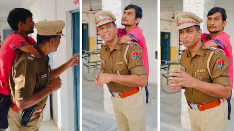 जीवन में कभी नहीं देखा पुलिस थाना, थानाधिकारी ने दिव्यांग को कंधे पर बैठाकर घुमाया