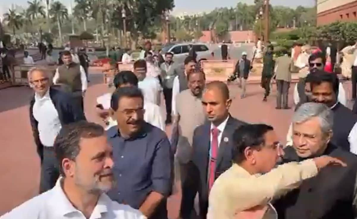 Rahul Gandhi Walks Up To Ministers Briefing Reporters, They Leave