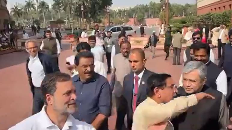 Rahul Gandhi Walks Up To Ministers Briefing Reporters, They Leave