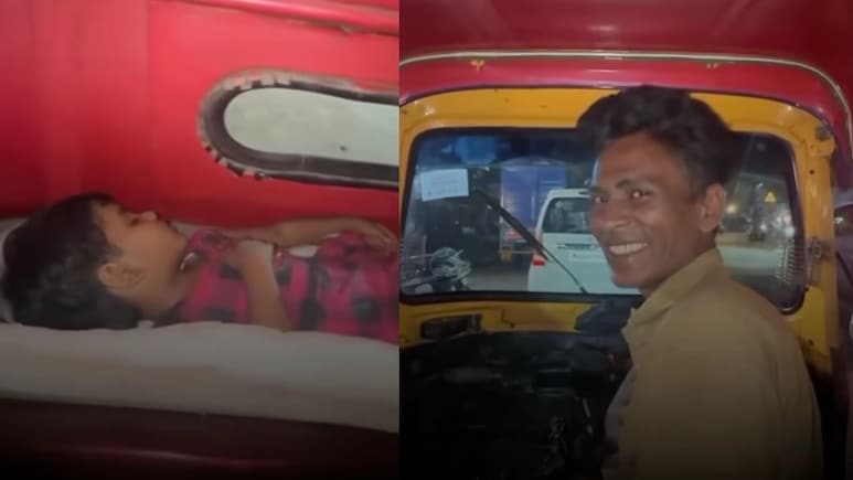ऑटो रिक्शा की पिछली सीट पर सोती बेटी और आगे जिंदगी चलाता पिता, यह वीडियो आंखें भिगो देगा