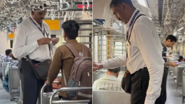 मुंबई लोकल में टिकट चेक करते दिखे &lsquo;ग्रेट खली&rsquo;! इतनी लंबाई कि ट्रेन भी पड़ गई छोटी, टीसी को देखकर चौंके यात्री