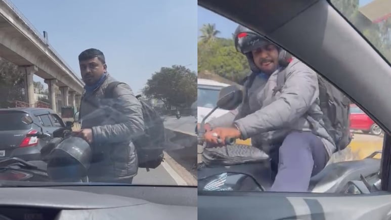 Video: Bengaluru Bike Rider Attacks Car, Makes Obscene Gestures