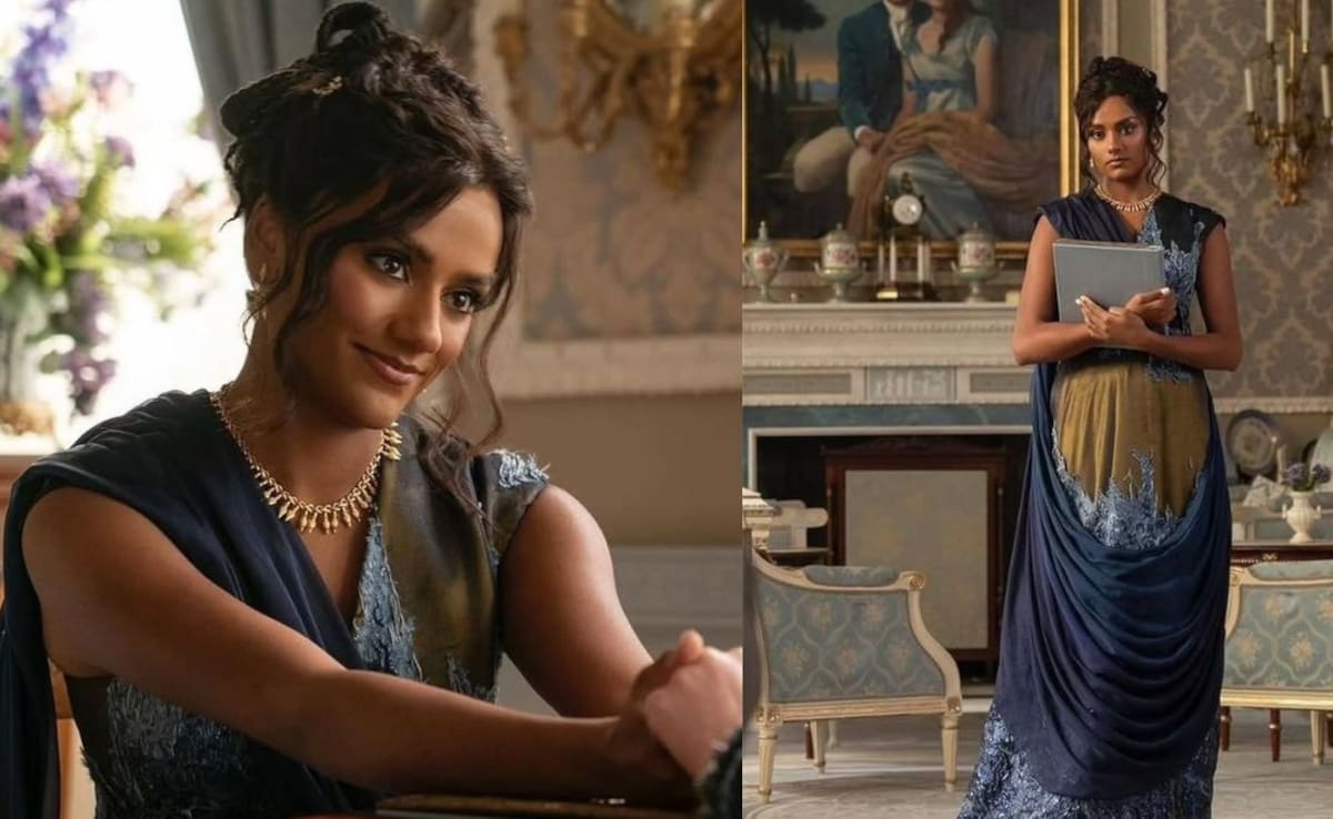Simone Ashley in a saree-inspired dress in Bridgerton season 3. Photo: Instagram