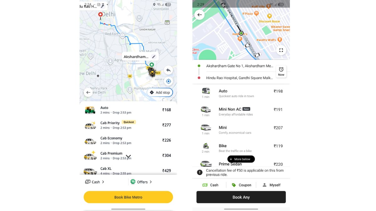 Rapido (Left) | Ola Cabs (Right)