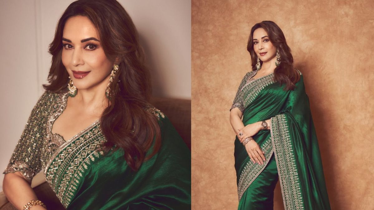 Madhuri Dixit Stuns In A Rs 1.4 Lakh Green Silk Saree