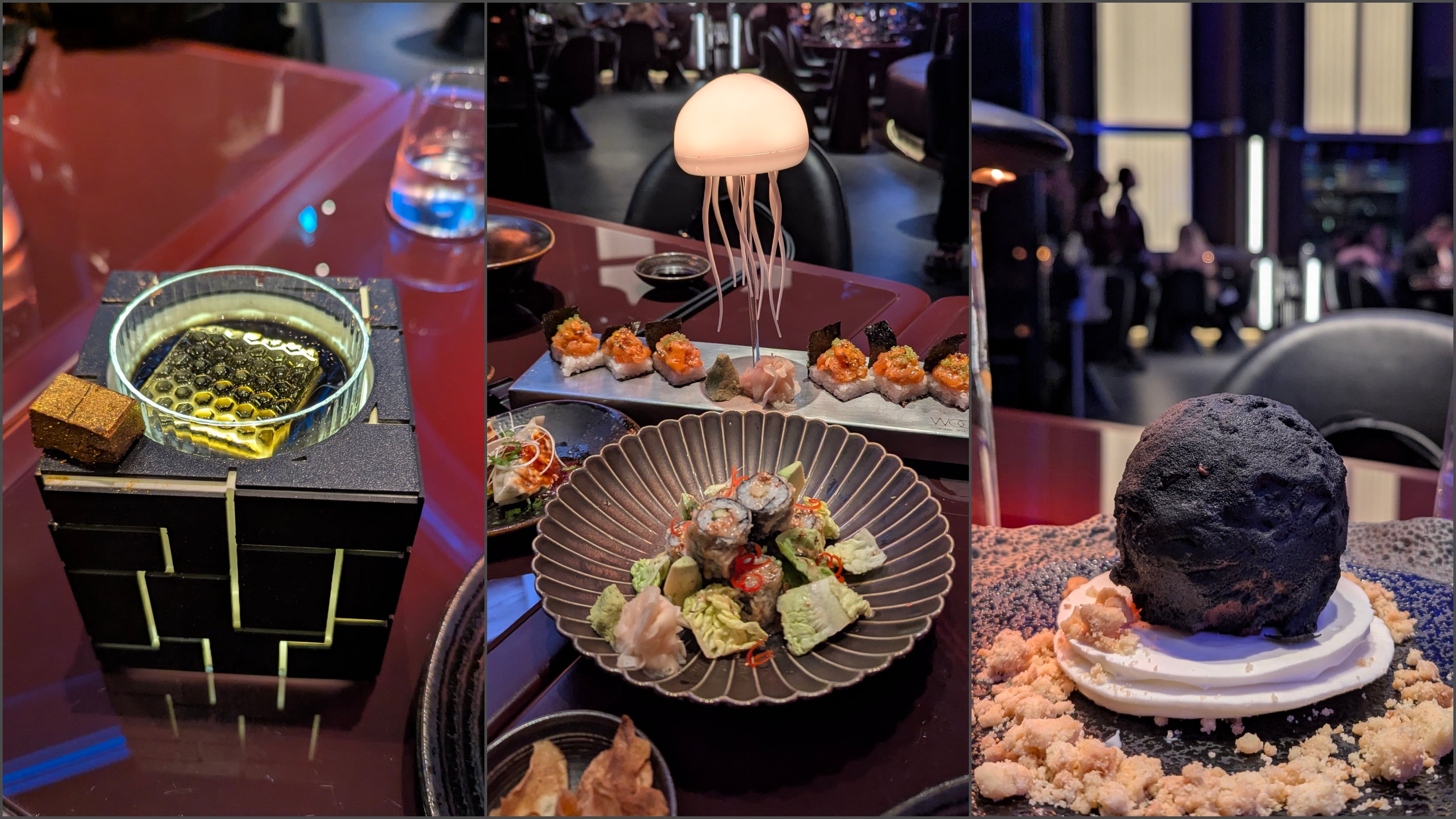 (L-R) Drinks, food, and desserts at Woohoo are all from space. Photos: Author