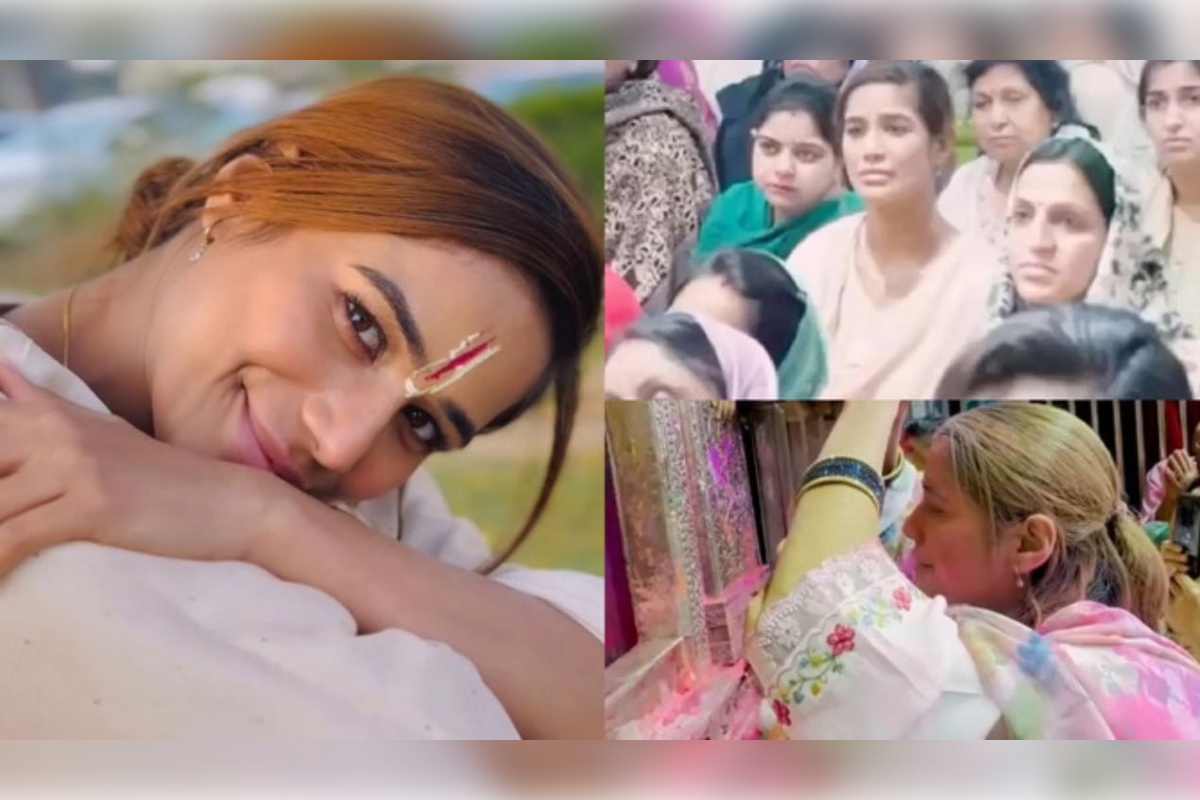 Poonam Pandey Gets Teary Eyed At Vrindavan Temple During Spiritual Visit To Premanand Maharaj
