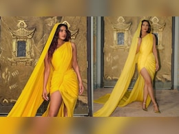 Priyanka Chopra Stuns In Saffron-Hued Gaurav Gupta Saree Gown At <i>The Bluff</i> After-Party