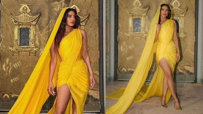 Priyanka Chopra Stuns In Saffron-Hued Gaurav Gupta Saree Gown At The Bluff After-Party Priyanka Chopra Stuns In Saffron-Hued Gaurav Gupta Saree Gown At The Bluff After-Party
