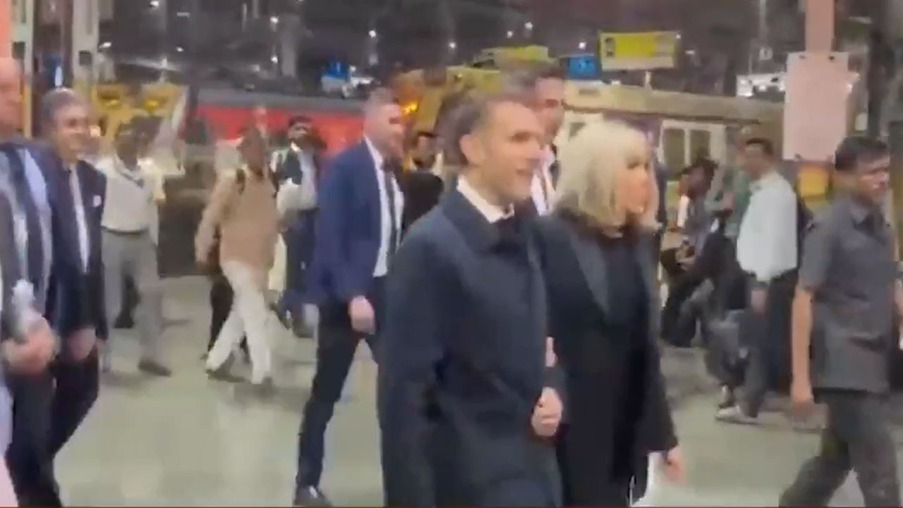 Macron's Midnight Walk Through Mumbai's Iconic CSMT Under Tight Security
