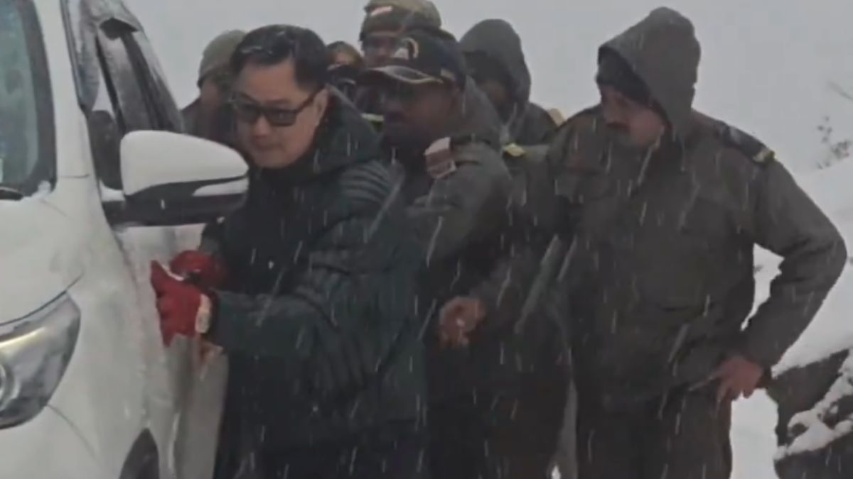 Kiren Rijiju Helps Push Stranded Vehicle Amid Snow In Arunachal Pradesh