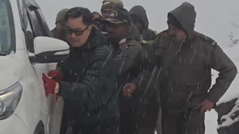 Video: Kiren Rijiju Helps Push Stranded Vehicle Amid Snow In Arunachal Pradesh