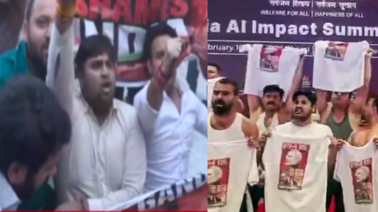 राहुल गांधी के आवास के बाहर बीजेपी कार्यकर्ताओं का प्रदर्शन, AI समिट में हंगामे का कर रहे हैं विरोध