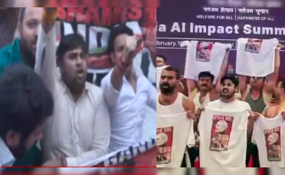 राहुल गांधी के आवास के बाहर बीजेपी कार्यकर्ताओं का प्रदर्शन, AI समिट में हंगामे का किया विरोध