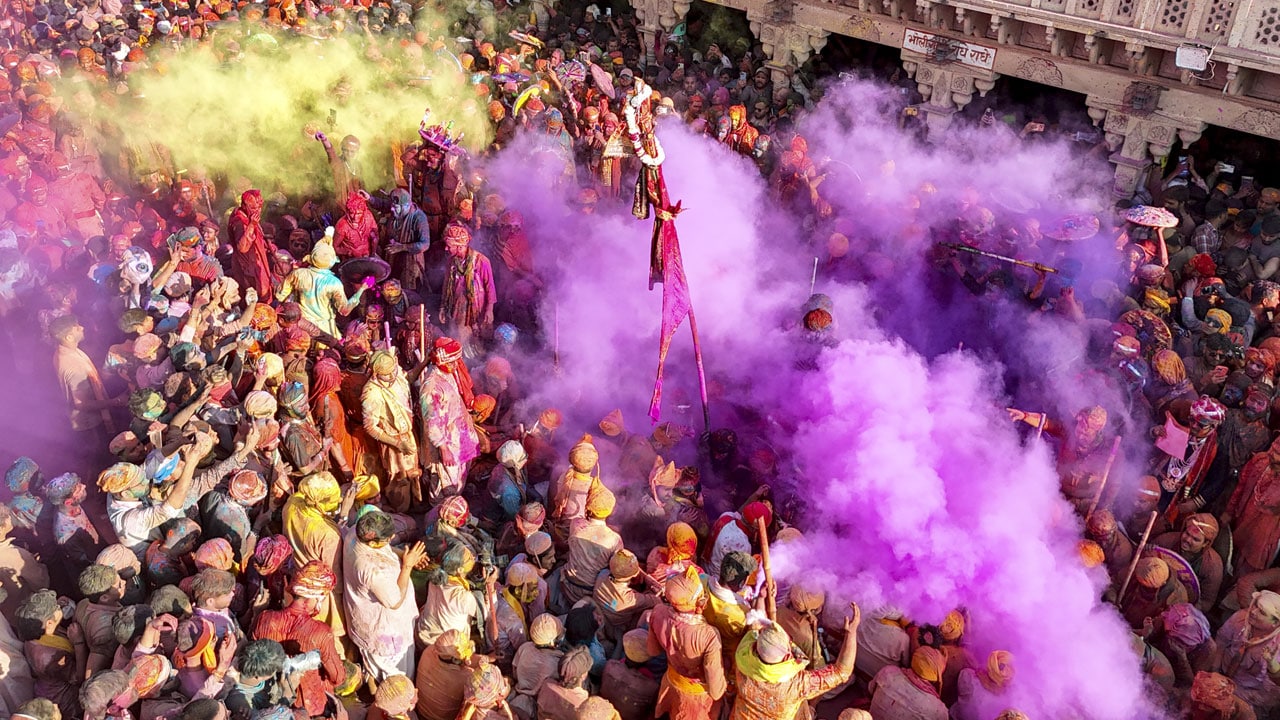 Mathura's Nandgaon Explodes In Color As Holi Joy Takes Over The Streets
