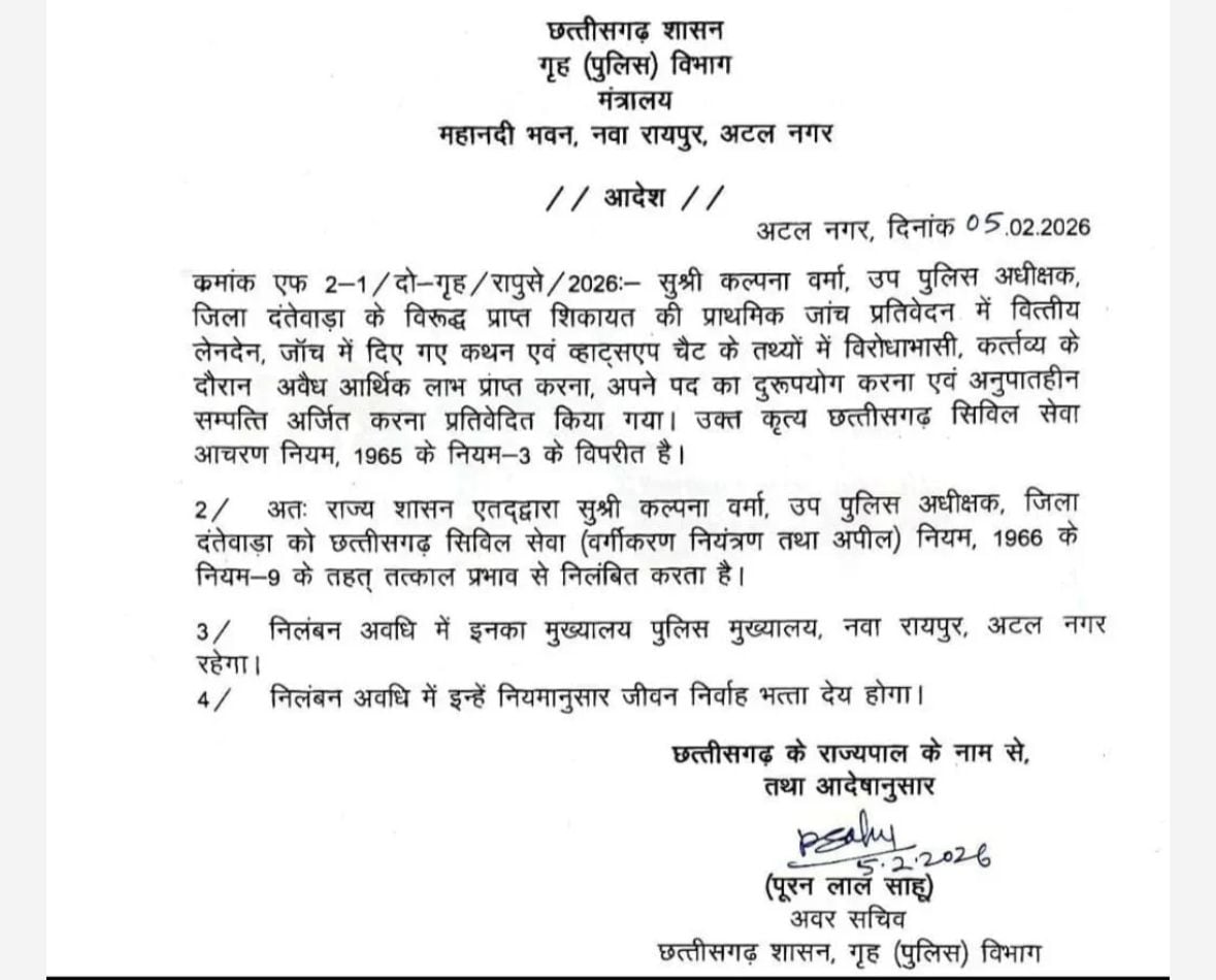DSP Kalpana Verma Suspended Deepak Tandon Case Raipur Chhattisgarh 