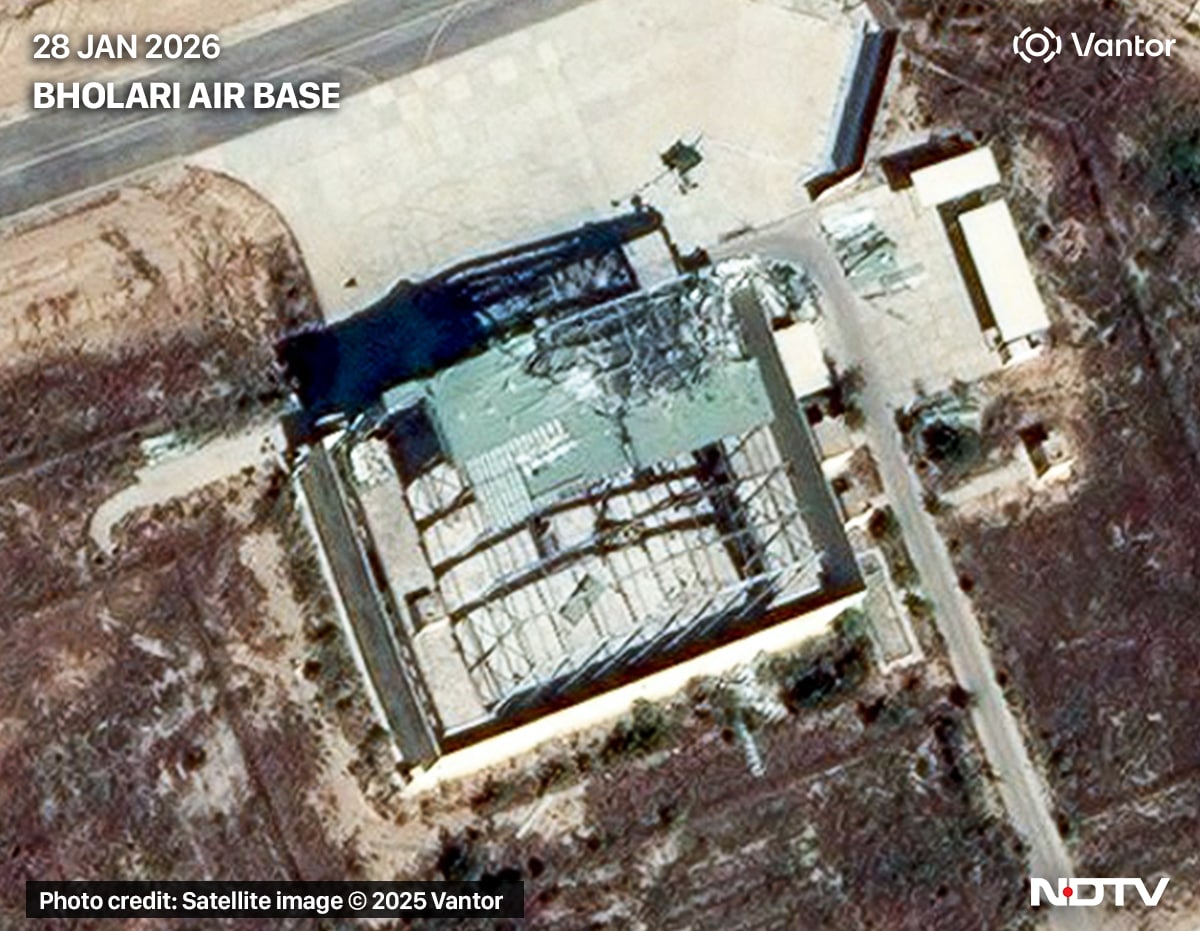 The roof of PAF hangar struck by IAF on May 10, 2025 has been peeled off, indicating repair work has commenced