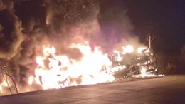 Video: Towering Flames As Oil Tanker Explodes After Collision In UP